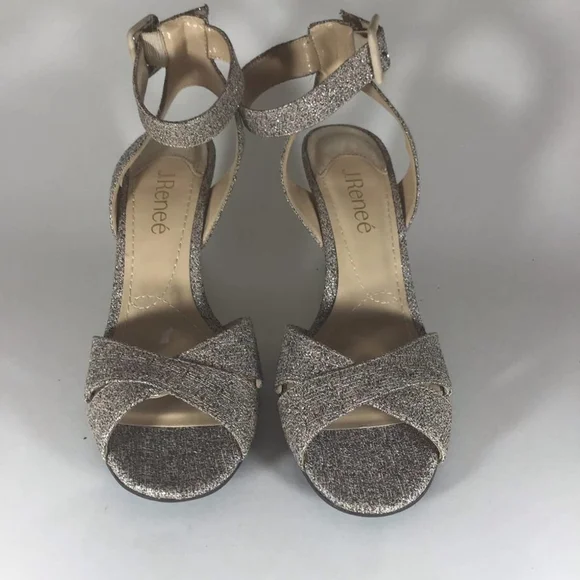 J. Renee Women's Kirkly Glitter and Suede Wedge Heel. Brown & Beige Size 7M - Picture 2 of 7